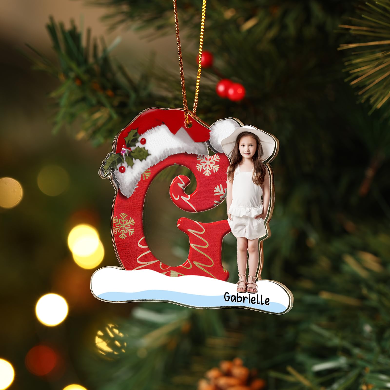 2024 Personalized Photo Ornaments for Christmas Tree Custom Name Picture Christmas Ornaments Memorial Photo Hanging Ornament