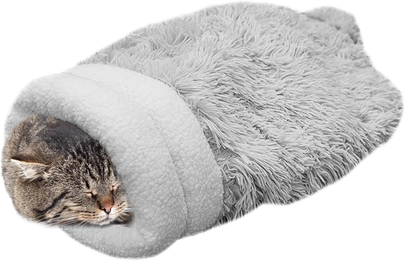 Plush Bed for Cats, Foldable Soft Semi-Closed Plush Cave – 60 x 30 cm, Foldable Warm Sleeping Bag for Pets, for Kittens, Mice, Small Animals, Living Room, Bedroom, Balcony
