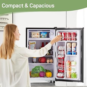 Mini Fridge for Bedroom, 3.2 Cu.Ft Small Refrigerator with Freezer for Dorm Office, Compact Single Door Adjustable Thermostat Low Noise, 17.5D x 17.7W x 31.5H