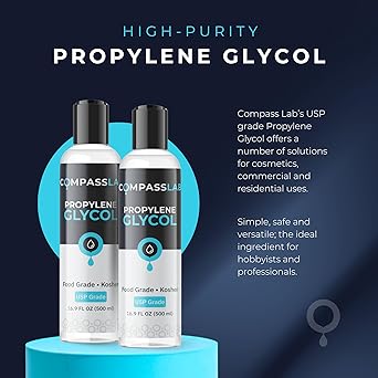 Propylene Glycol 2 Pack, Pure PG Dispensing Bottles, USP Kosher Food Grade PG Liquid for Soaps, Lotions, Moisturizers, Solvents, 500mL by Compass Laboratory