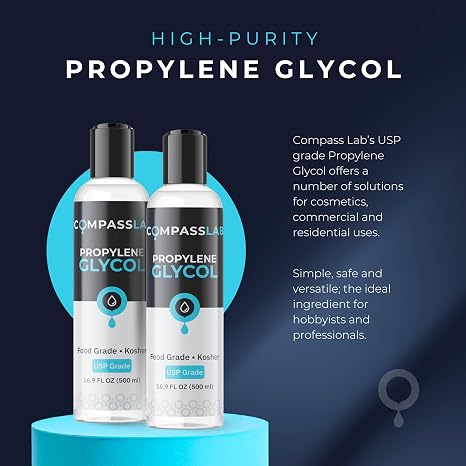 Propylene Glycol 2 Pack, Pure PG Dispensing Bottles, USP Kosher Food Grade PG Liquid for Soaps, Lotions, Moisturizers, Solvents, 500mL by Compass Laboratory