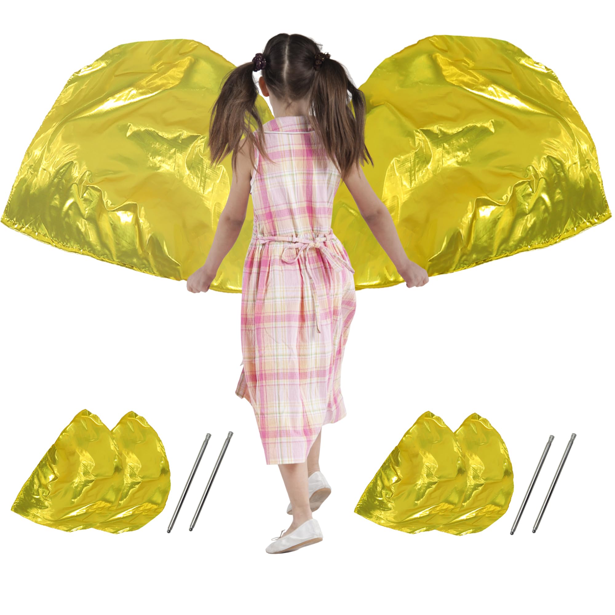 4 Pcs Set 39.3 x 27.5 Inch Praise Church Flag with Scalable Rod,Worship Flags for Girls Adults Practice Performance,Semicircle Angel Wing Flags Design