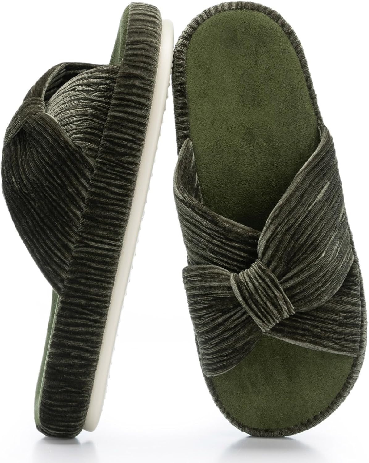 Chantomoo Slippers for Women Memory Foam House Bedroom Corduroy Bow Crossbands Slipper Shoes Comfy Trendy Gift Slippers