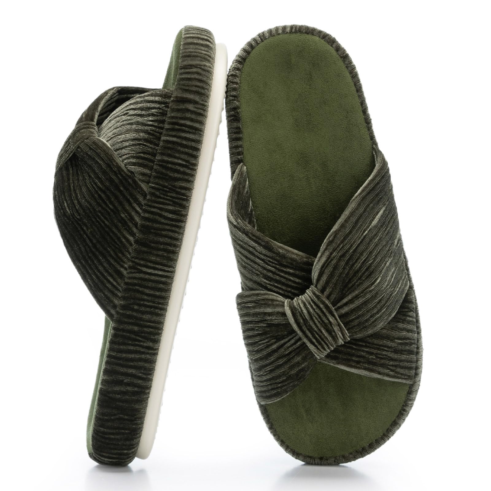 Chantomoo Slippers for Women Memory Foam House Bedroom Corduroy Bow Crossbands Slipper Shoes Comfy Trendy Gift Slippers