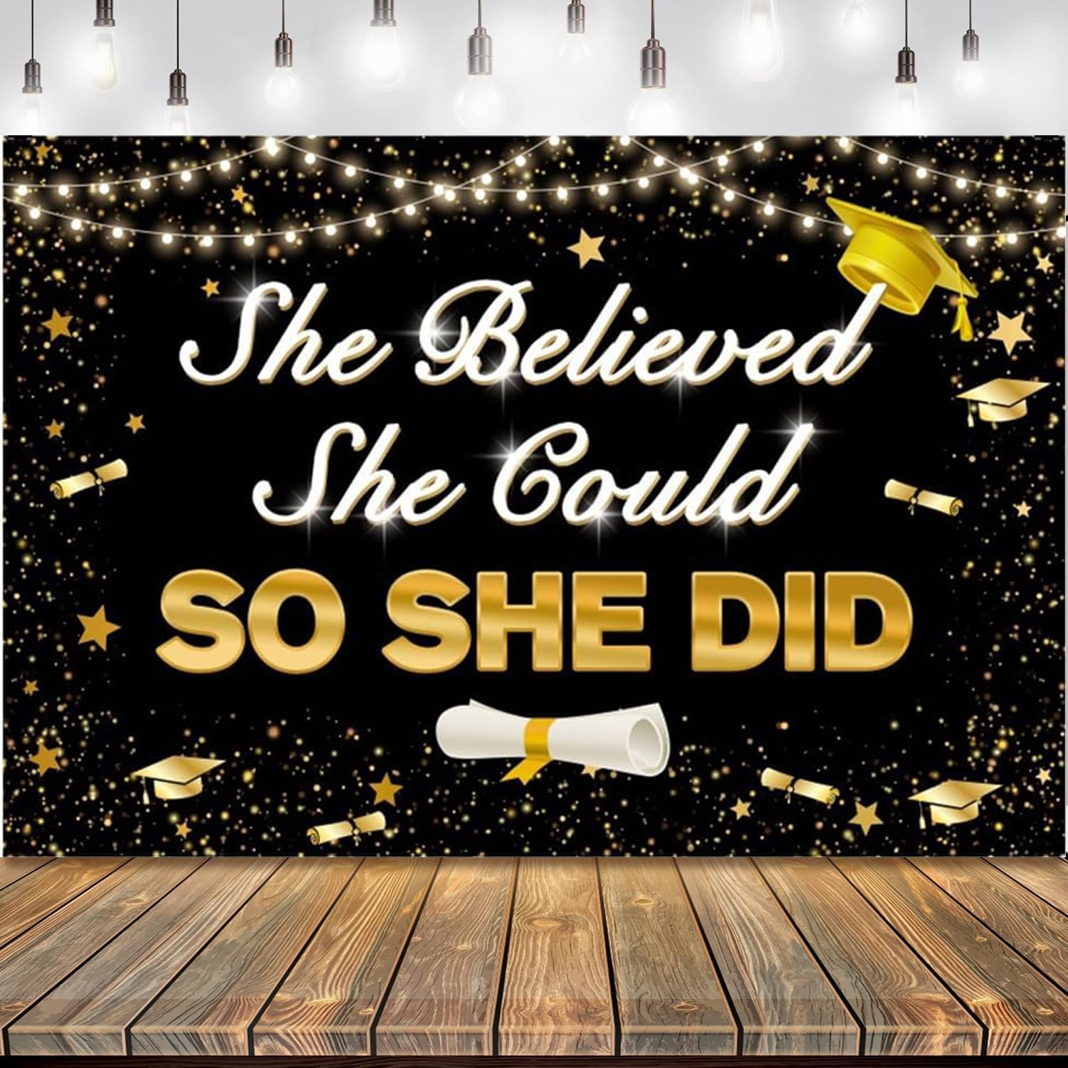 She Believed She Could SO SHE DID Backdrop Banner, 5.9x3.6Ft Graduation Banner for Congrats Decorations, Class of 2026 Grad Backdrop, Photo Booth