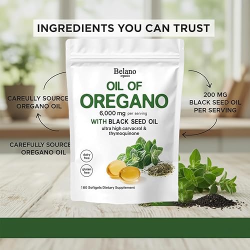 Miniatura 3 de Belano Aceite de cápsulas blandas de orégano, 180 cápsulas blandas, 2 en 1 formulado con aceite de orégano y aceite de semilla negra, apoyo