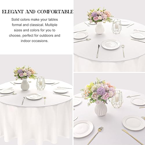 Miniatura 3 de Paquete de 4 manteles redondos de poliéster de 90 pulgadas, manteles blancos para mesas redondas, manteles de tela decorativa lavable para bodas,