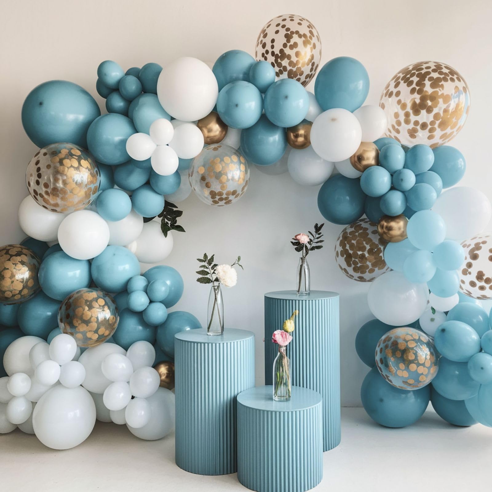 Staubige blaue und goldene Luftballons, 30,5 cm großer blauer goldener Ballon, metallischer Gold-Retro-Nebel-Blau-Weiß-Konfetti-Ballon, Latex-Ballon für Hochzeit, Babyparty