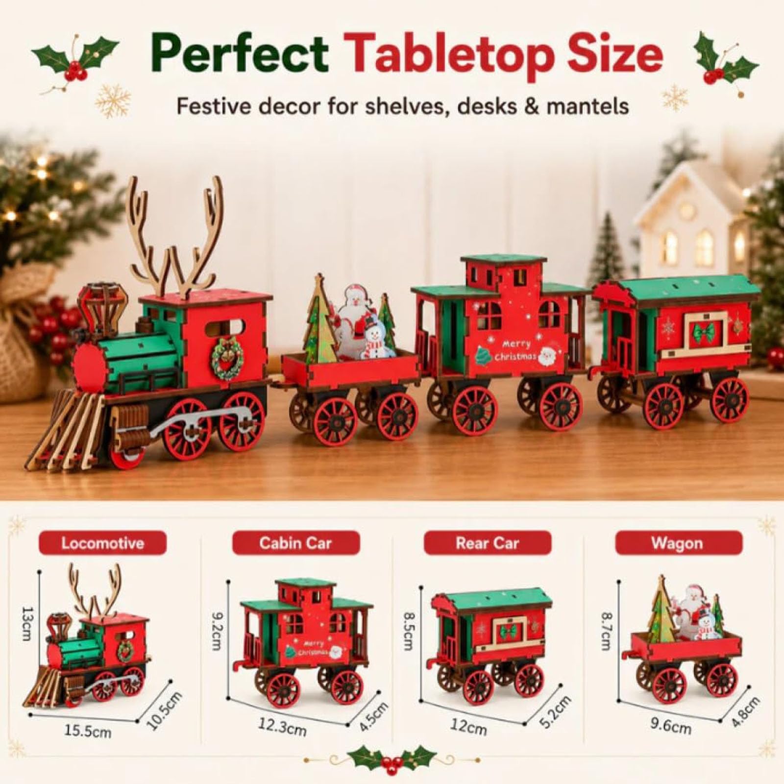 Juego de Rompecabezas de ensamblaje 3D de Tren de Madera navideño DIY (2pcs)