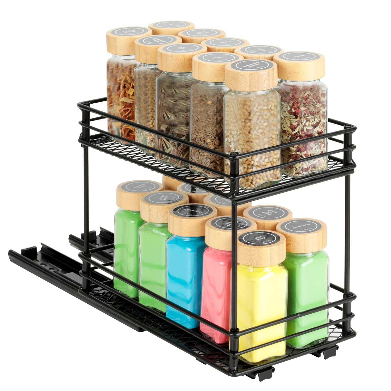 Cozary Porta Spezie Per Cucina, Portaspezie Per Cucina Estraibile A 2 Livelli – Cassetto Estraibile Cucina Con Cuscinetti A Sfere, 2 Metodi Di Montaggio (26 * 15 * 21.8cm)