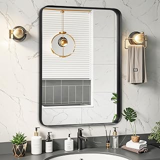 Black Bathroom Vanity Mirror Over Sink 26x32, Wall Mounted Mirror