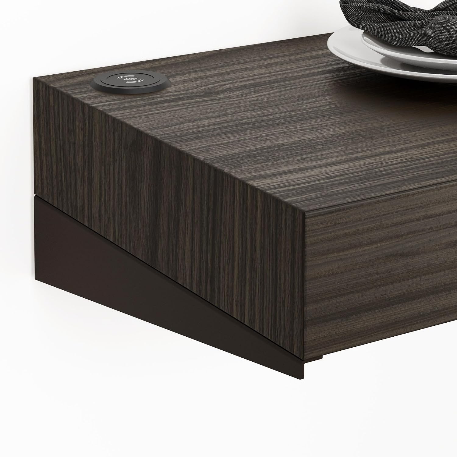 Mobili Fiver, Evolution Extra Large Bar Shelf with Wireless Charger 70.9 x 15.7 in, Dark Walnut, Made in Italy