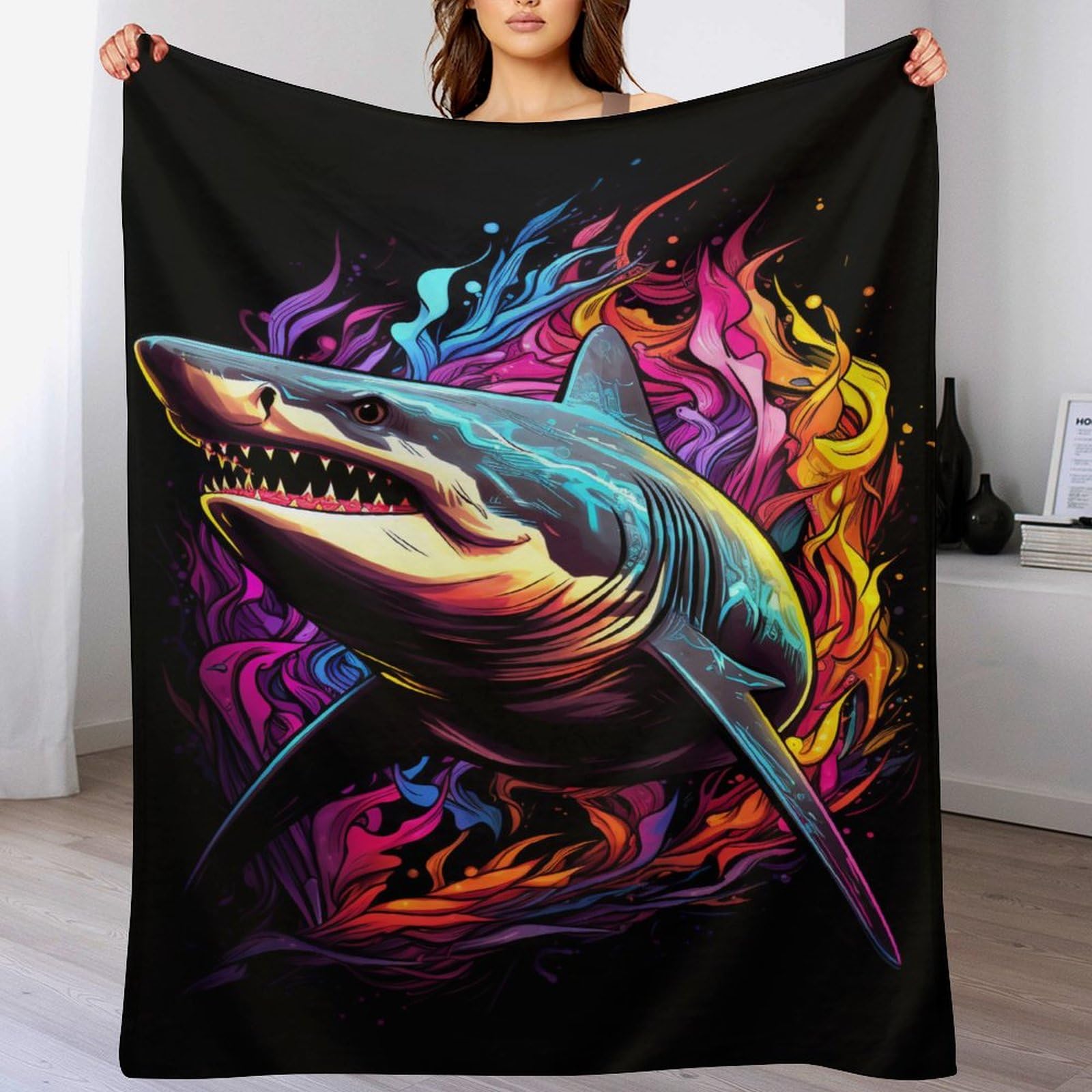 Couverture polaire requin plaid flanelle douce chaude pour canapé lit