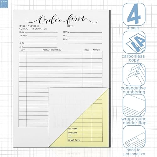 Miniatura 3 de 4 paquetes de 2 partes en blanco sin carbono bolsillo formulario de pedido de copia, suministros de boutique, formularios de pedido de trabajo, bloc