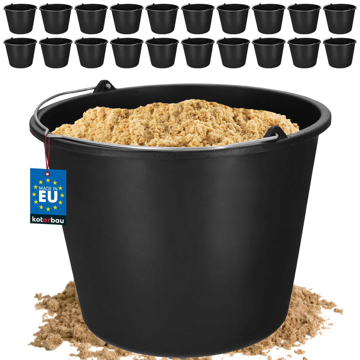 KOTARBAU® Jeu de 20 Seaux de Construction 16l Seau à plâtre Seau à mortier Seau à Ciment Seau à Eau Seau de Jardin Seau en Plastique Noir