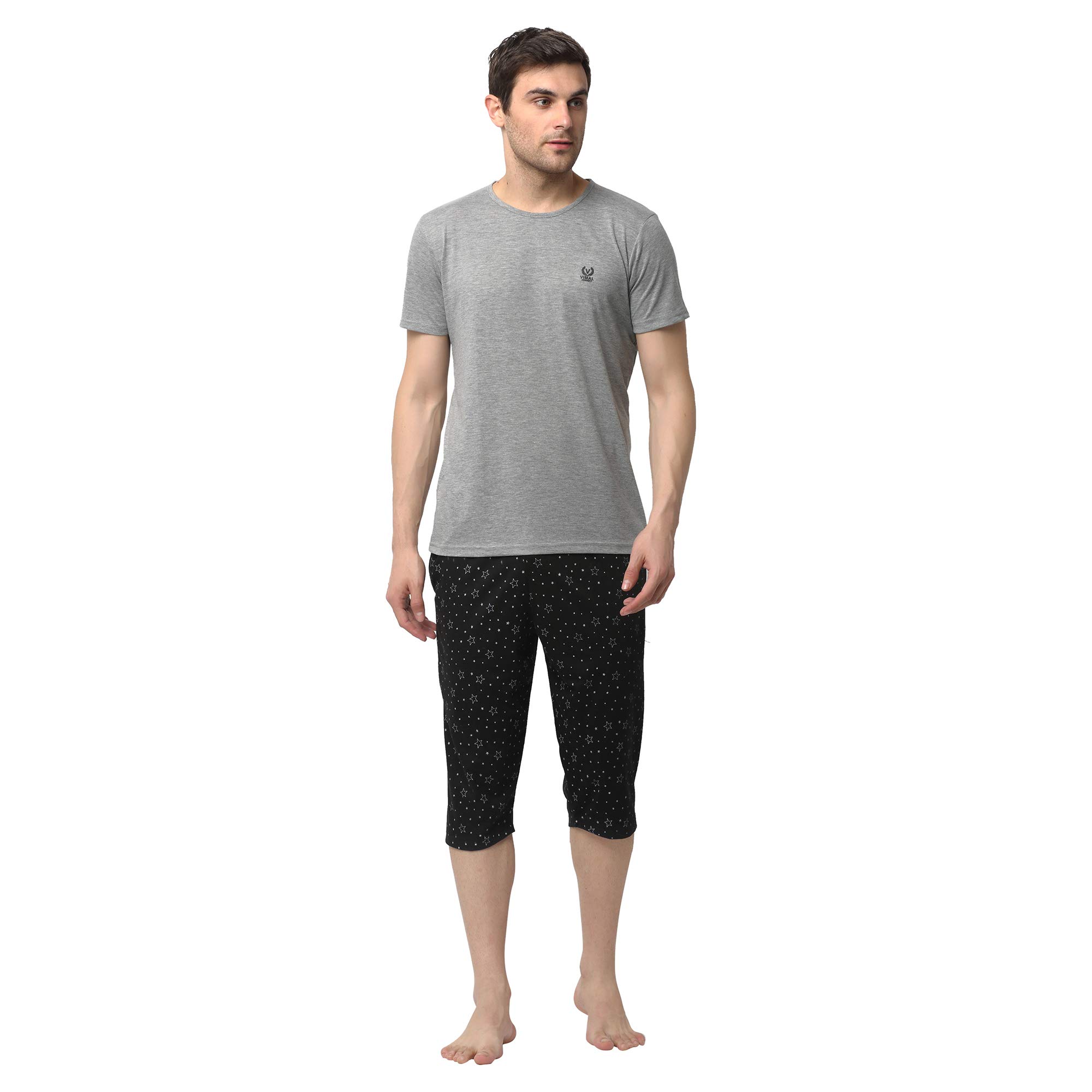 mack jonney Cotton Blend Night Suit Co-ord Set for Men with Round Neck Half Sleeve T-Shirt and Capri-VJ-MNS-TC-GROUP6-picture-16