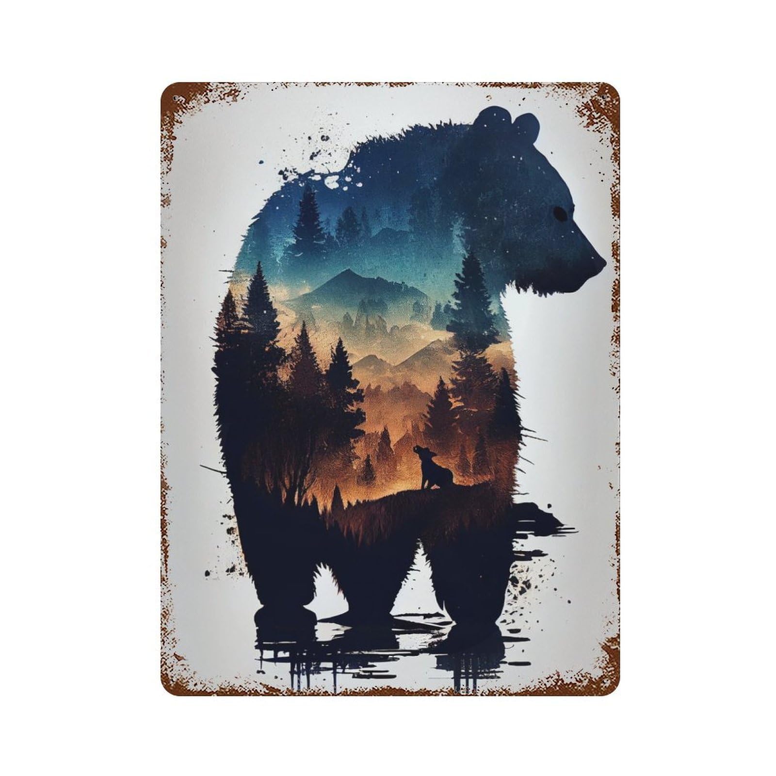 Vintage Rust Metal Sign Bear Silhouette 15.7"x11.8", Shabby Chic Decor for Cafe, Home Bar And Lounge Decor