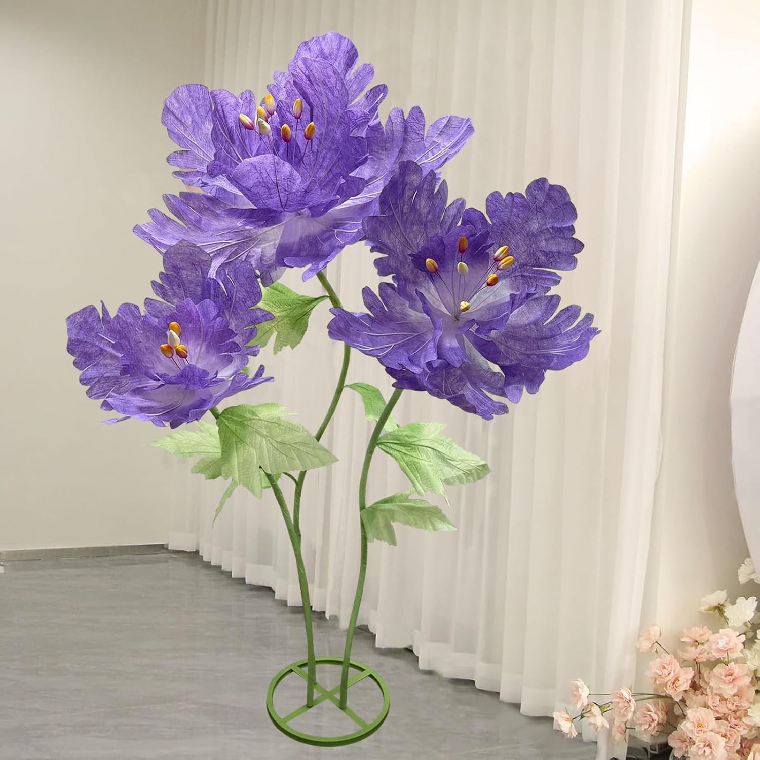 Giant Paper Flowers for Decoration, Big Artificial Flower with Stems and Stands Party Banquet Wedding Reception Stage Photography Props Mall Display Graduation Essential Background Home Decor, Purple - Image 6