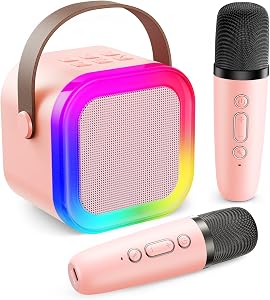 Fede Karaoke Machine for Kids Adults, Mini Karaoke Machine with 2 Wireless Microphones, Portable Bluetooth Speaker with Vo…