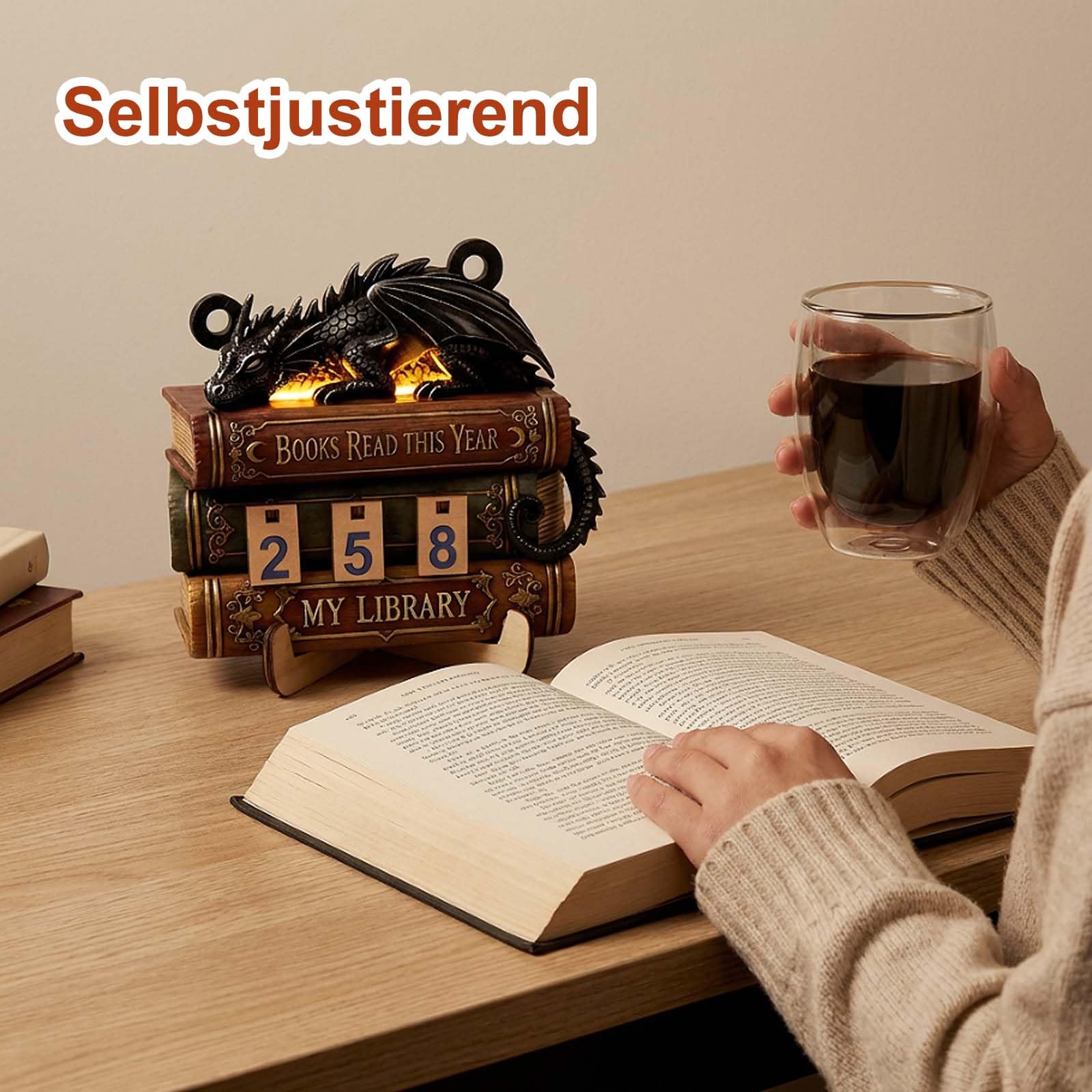 Books Read This Year Counter Book Counter Contador Libros Leidos Madera Dragon - Tracker Lectura Anual Objetivo Lectura, Decoracion Estanteria para Lector Regalo Original Hogar Oficina