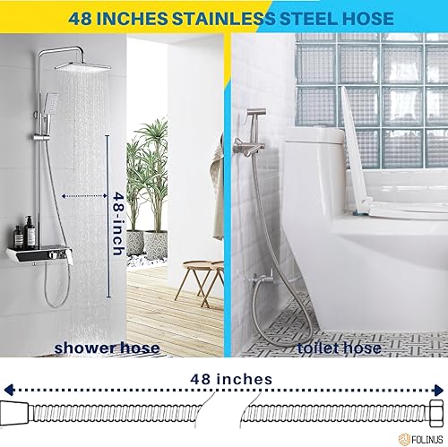 Miniatura 2 de FOLINUS Manguera para bidé, manguera de ducha de níquel cepillado con inserto de latón y tubo interior trenzado de nailon, adecuada para rociador de