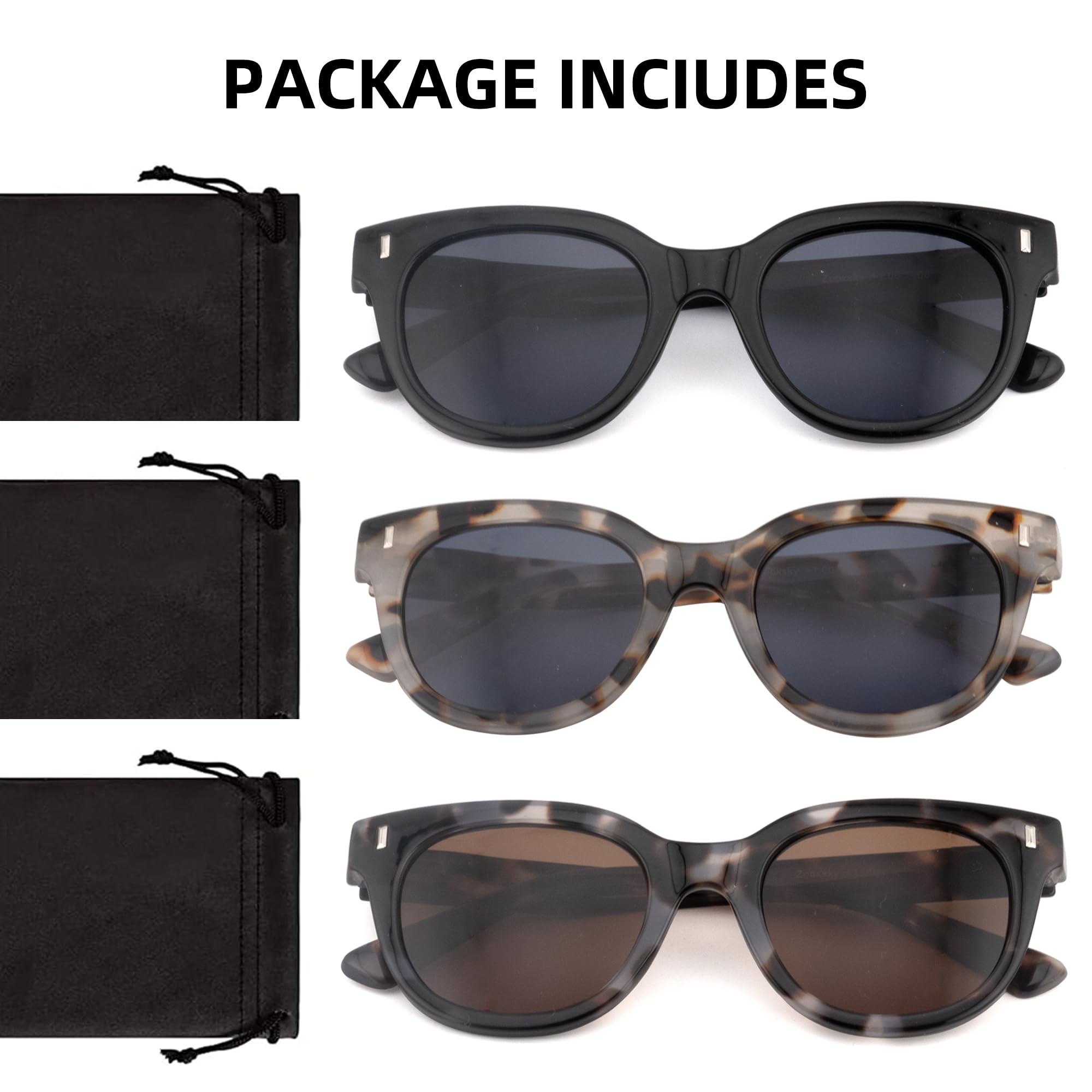 Paquete de 3 lentes de sol de lectura para mujer, lentes de sol clásicos al aire libre, lentes completos con resorte de metal