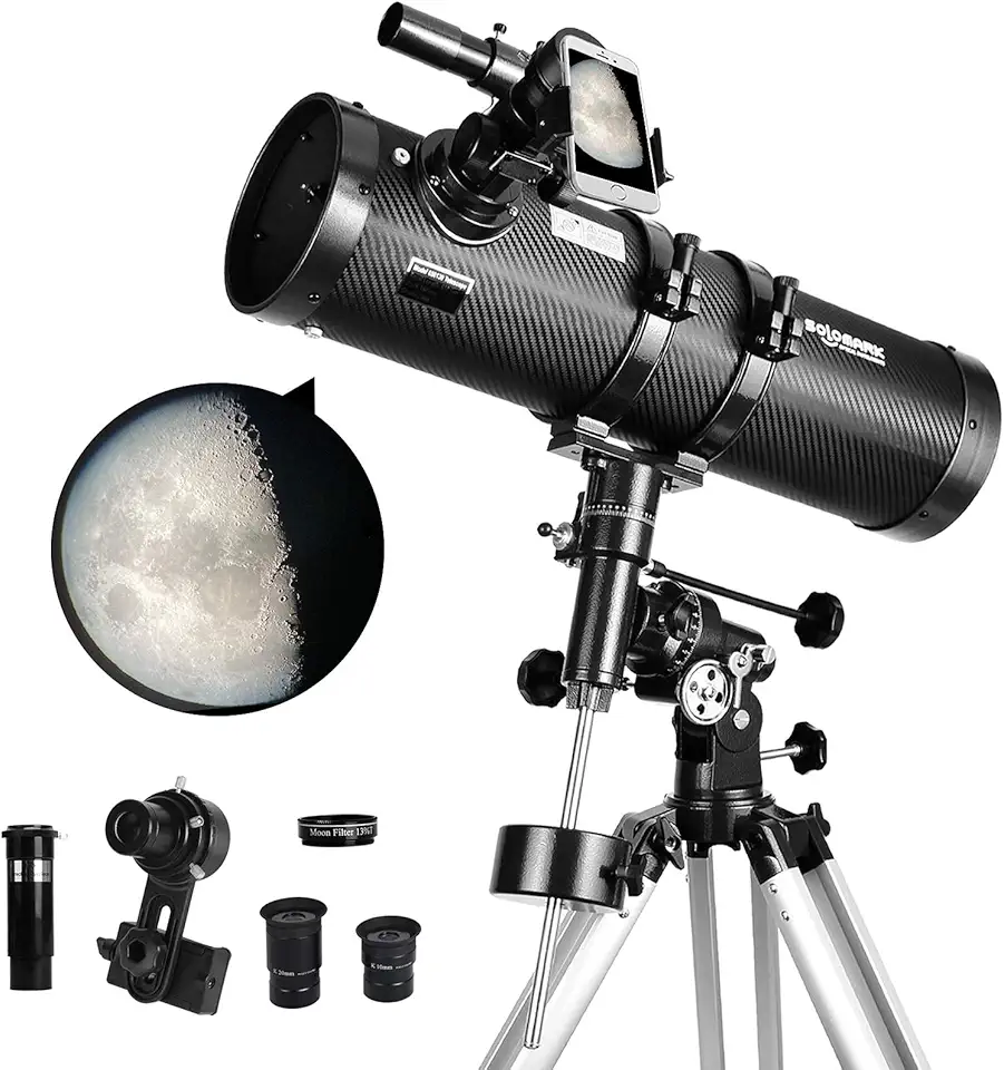 SOLOMARK Telescópio Refletor Newtoniano 130EQ para Adultos, com Adaptador de Smartphone e Filtro de Lua T 13%