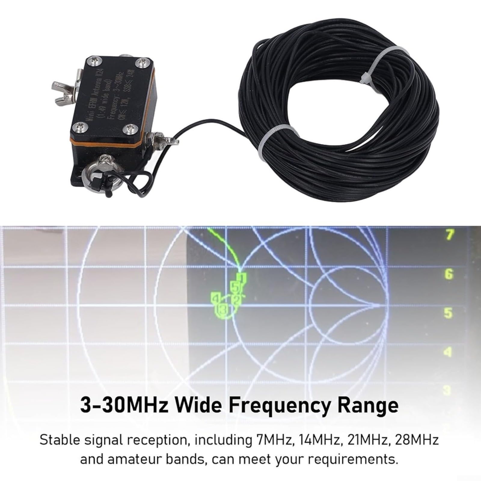 Endgespeiste Halbwellenantenne 1:49 Balun HF Kurzwellenantenne 3-30MHz für Amateurfunk mit 20m Kabel und Tragetasche Schwarz