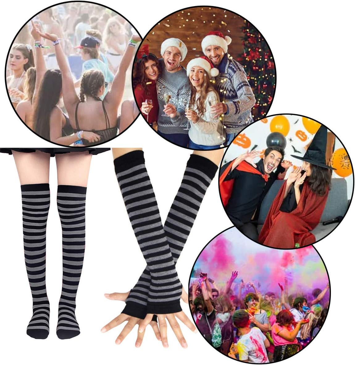 Bienvenu Womens Socks Striped Knee High Socks Arm Warmer Fingerless Gloves Set - Image 6