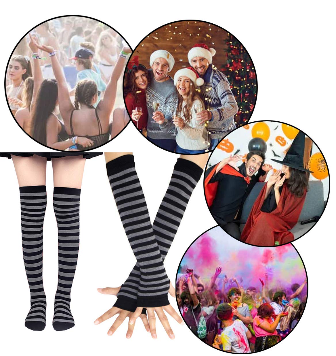 Bienvenu Womens Socks Striped Knee High Socks Arm Warmer Fingerless Gloves Set