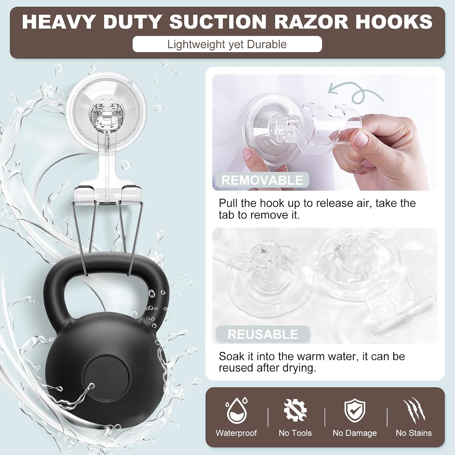 VIS'V Shower Suction Cup Razor Holder for His and Hers, Clear, 2 Pcs