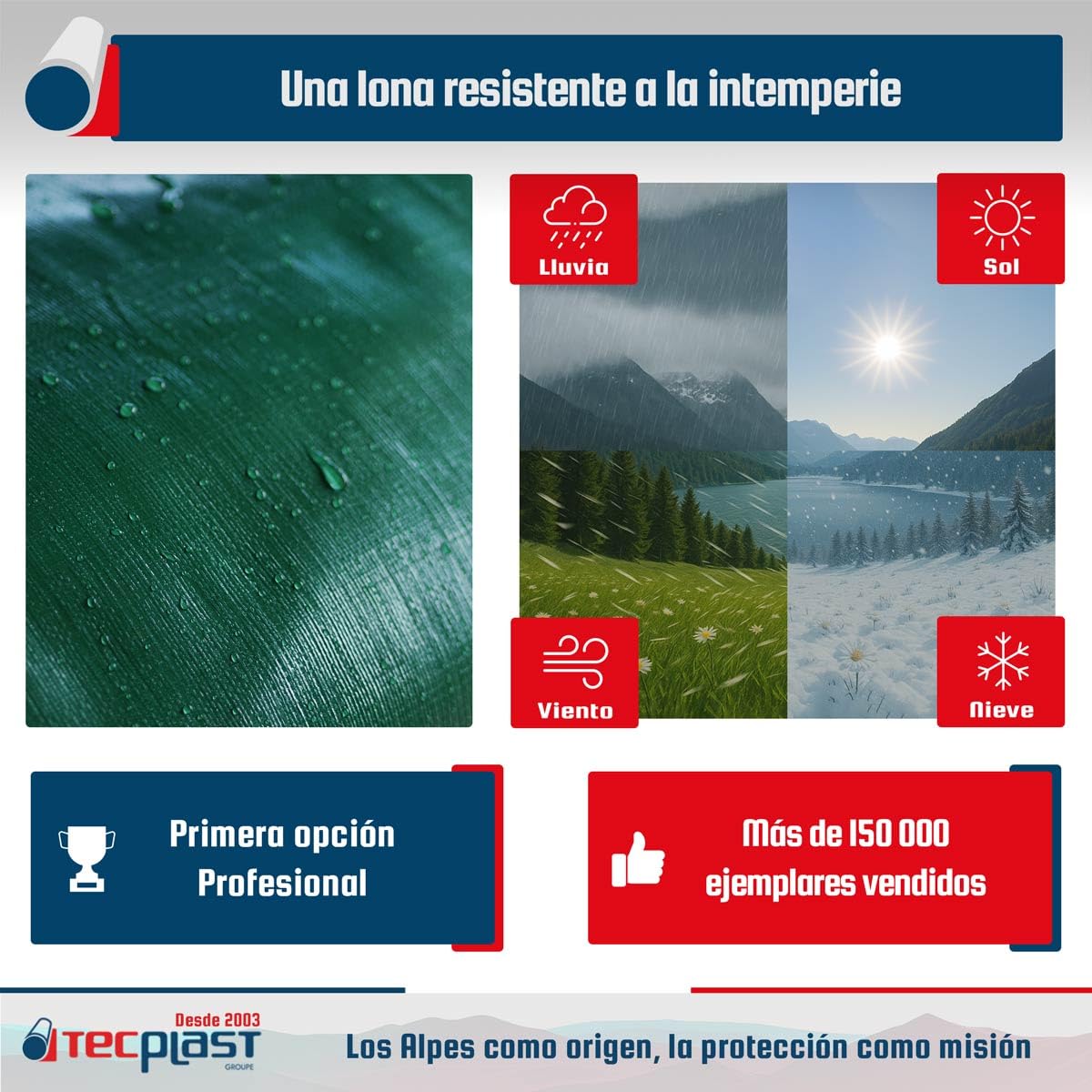 Lona para Techos 10x12 m - TECPLAST - HQ250TO - Verde y Marrón - Máximo Rendimiento - Lona Impermeable para Techadores y Carpinteros