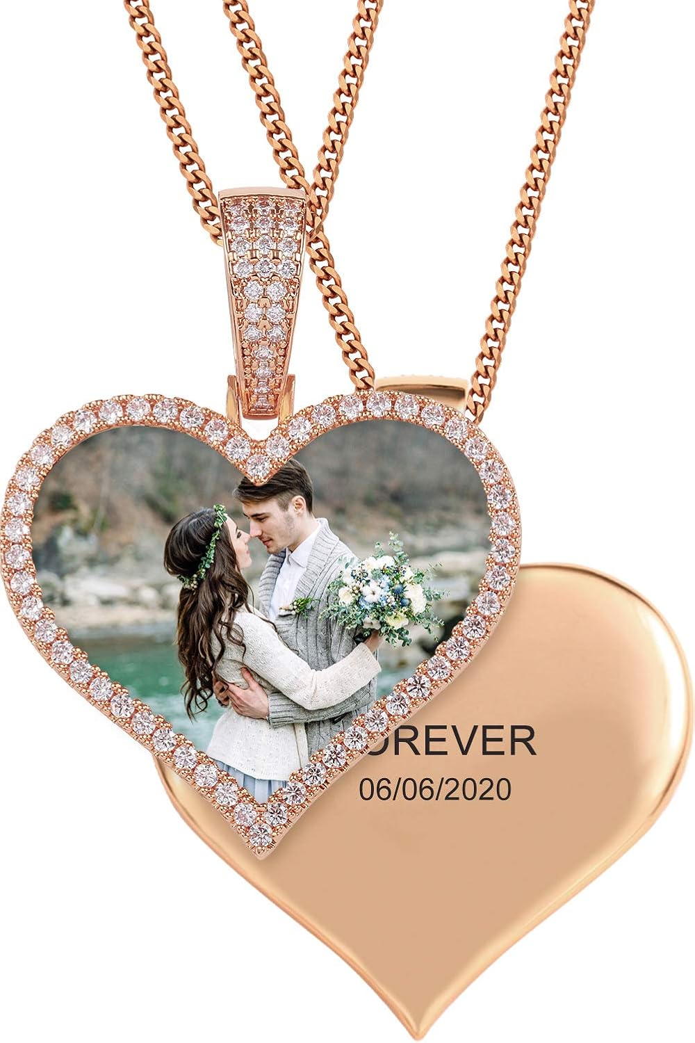 TUHE Custom Picture Necklace Personalized Photo Necklace For Men Women 18k Gold Plated Customized Memory Heart Picture Pendant Hip Hop Rip Chain
