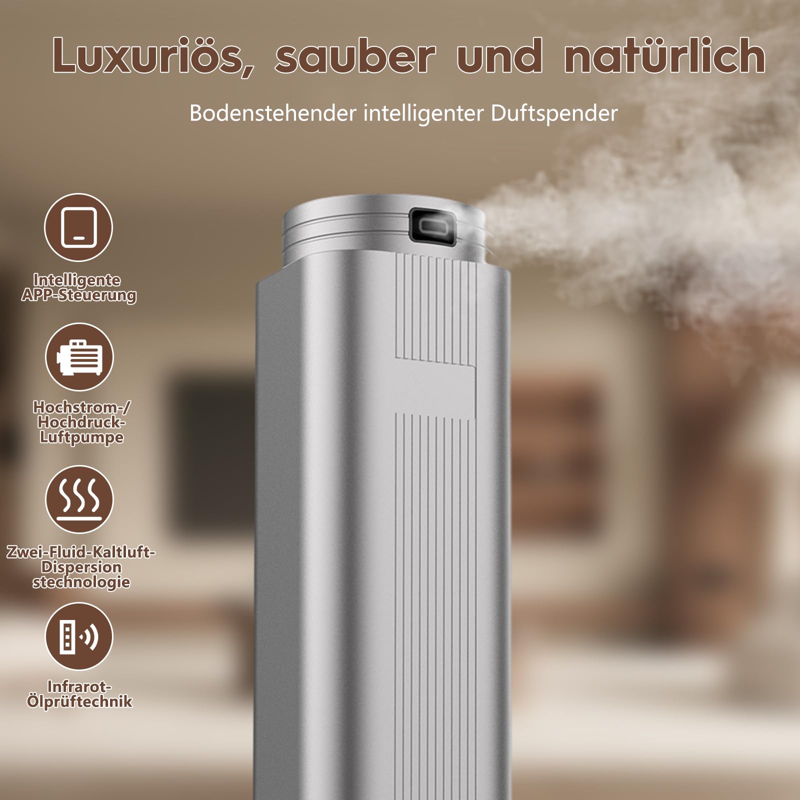 Wasserloser Diffuser FüR äTherische öLe, Bluetooth + WiFi-Funktion, 500ml Stand-Aromatherapie-Diffusor, Timer-Modi, Superleiser, Geeignet FüR Hotel, Spa, Zimmer Und BüRo