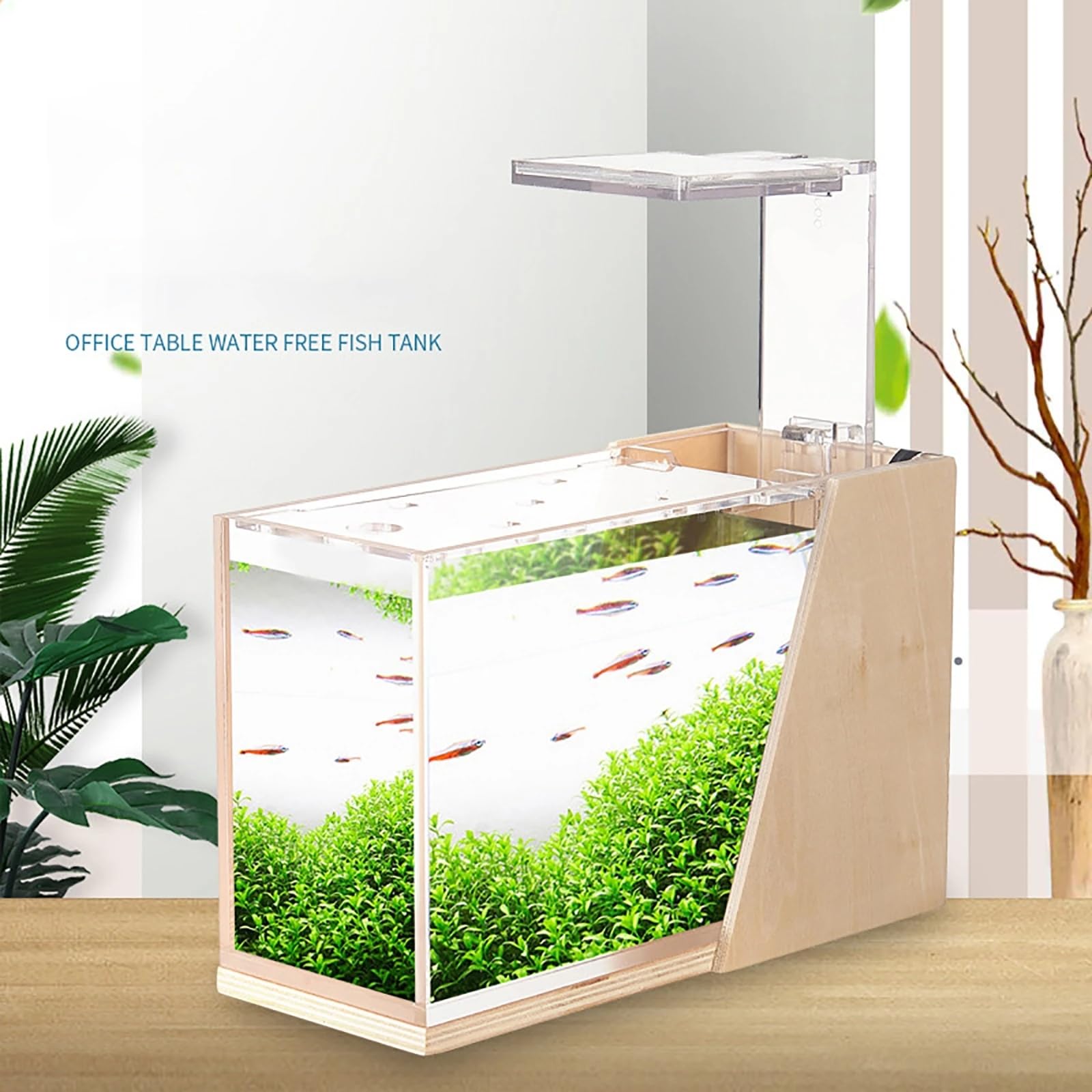 Acuario Acrílico con Luz LED, Tanque De Pescado Betta para Oficina/Dormitorio, Cuenco Moderno Y Moderno De Pez Dorado con Bomba De Agua con Energía USB De 2.5 W,A