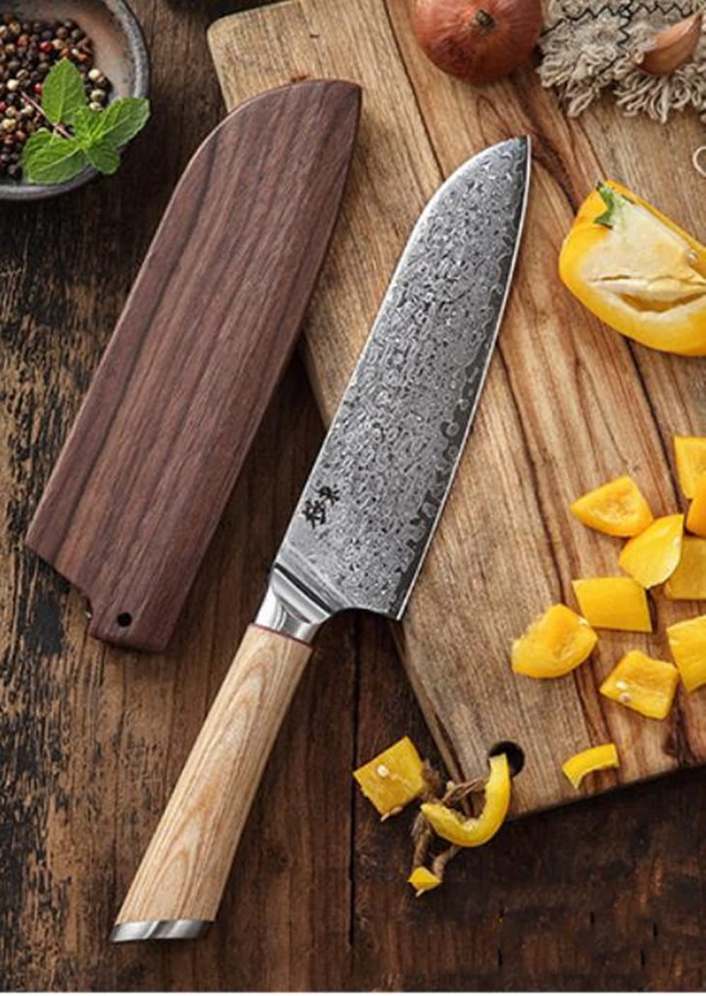 Aibote Handmade Natural Black Walnut Wood Santoku Knife Sheath 7 inch,Magnetic Knives Case Holder Protector Wooden Cover (A)