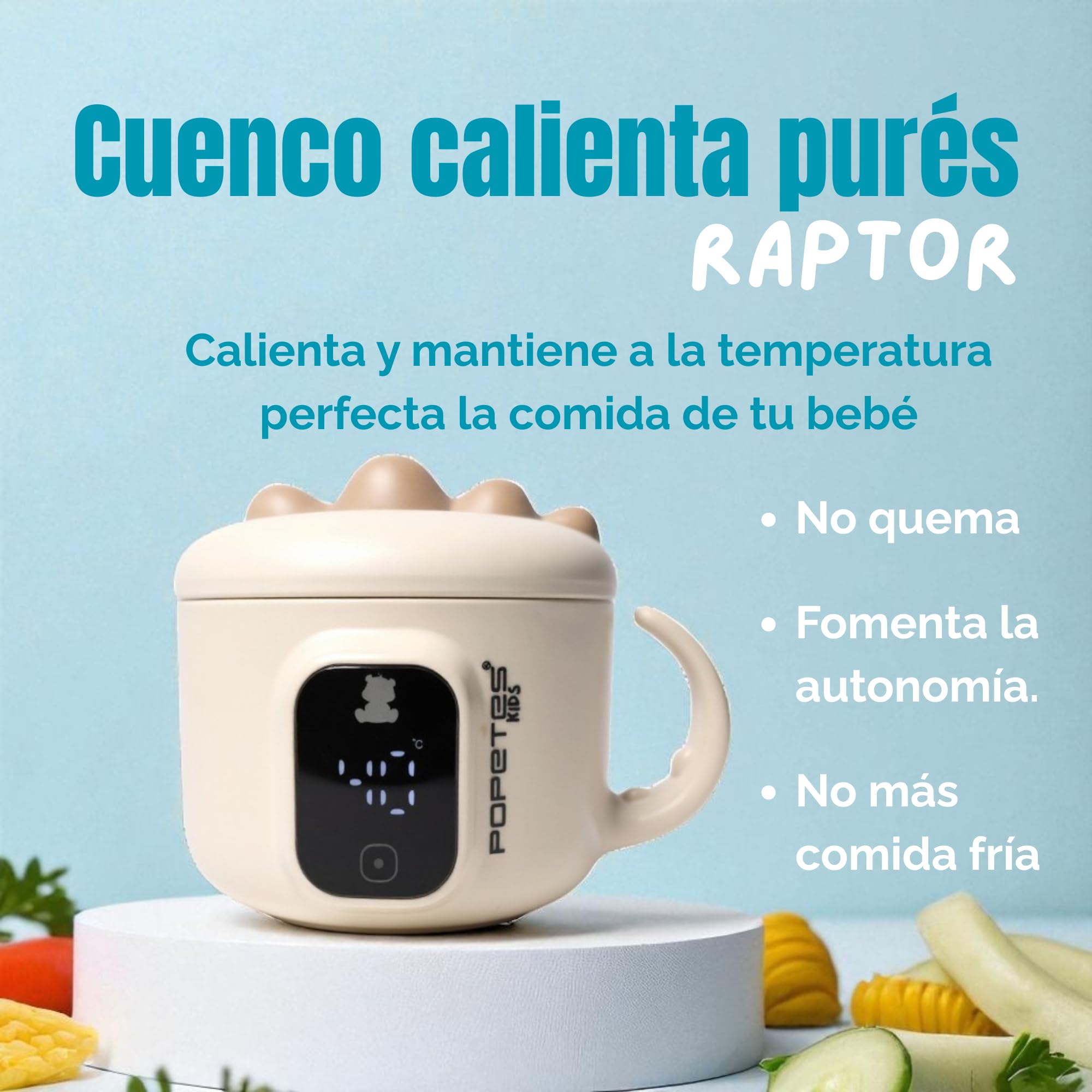 Calentador de potitos pórtatil RAPTOR. Solución inalámbrica, recargable, cuenco para atemperar papillas, purés y alimentos para bebé, Ideal para viajes y uso diario. El regalo ideal.