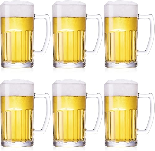 Miniatura 7 de Paquete de 2 tazas de cerveza pesadas, vasos de cerveza grandes con asa, jarras de vidrio de 14 onzas, juego de vasos de cerveza clásicos