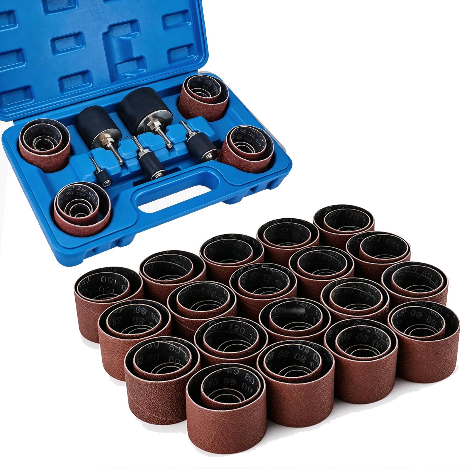 BOOMSTART Juego de 101 rodillos de lijado, diámetro de 12 – 50 mm, rodillos de lijado con grano 60/80/120/150/240 para taladro, tambor de lijado de 1/4 pulgadas, accesorio de lijado para madera con