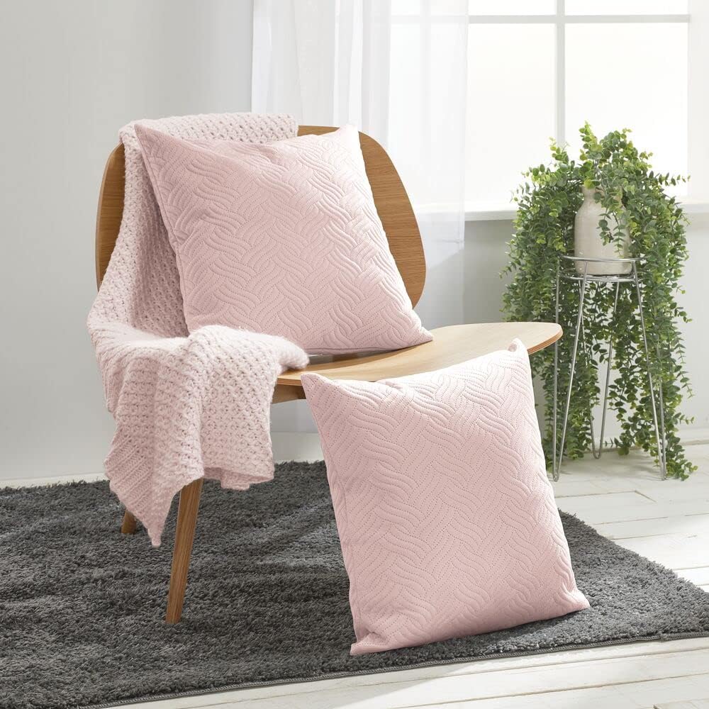 mDesign Decorative Hypoallergenic Polyester Quilted Velvet Square Throw Pillow Cover - Protects Pillows, Use on Beds, Sofas, Couches - 18 x 18 Inches, Pack of 2 - Blush/Pink