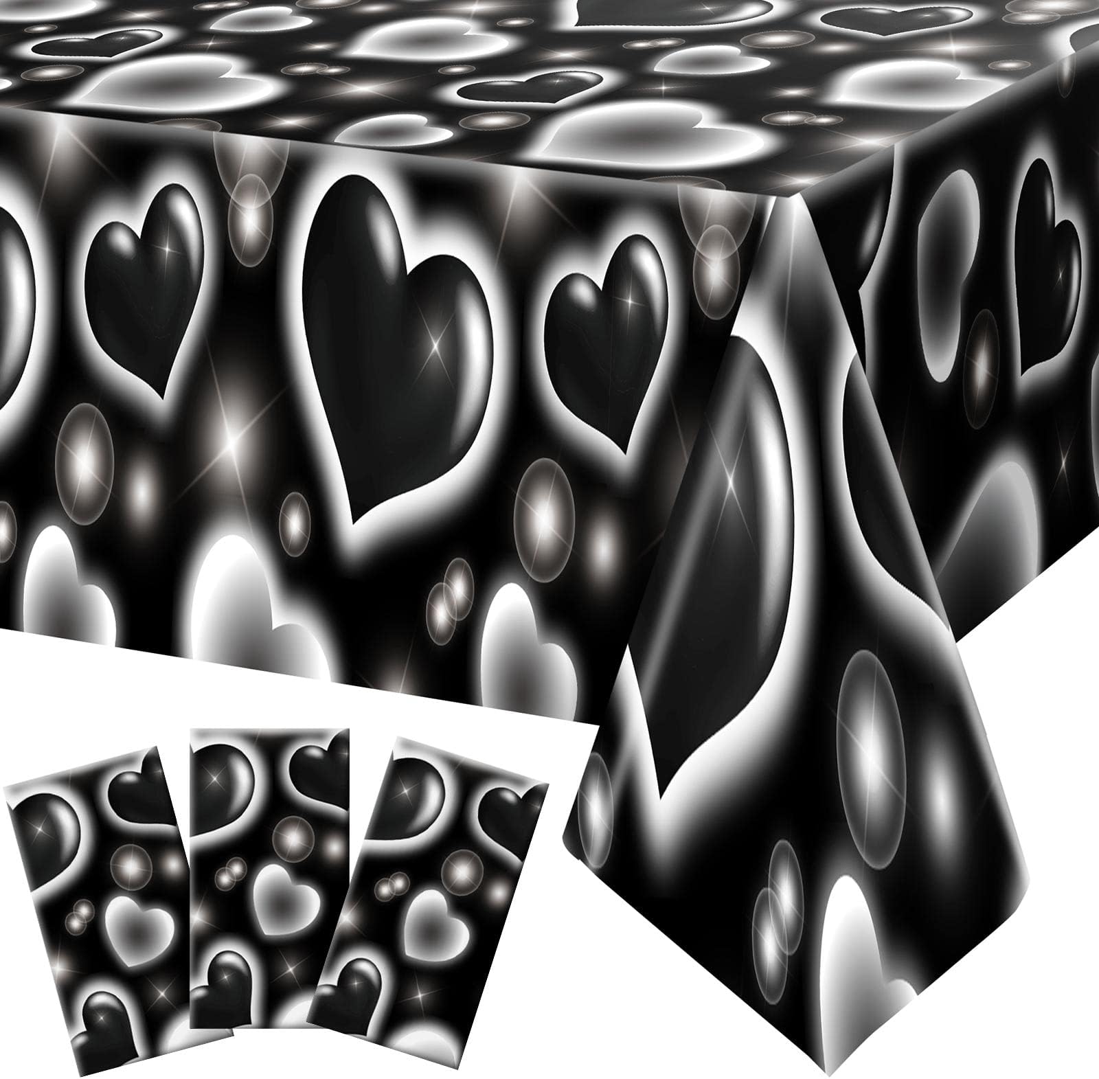 3 Pack 2000s Tablecloth Decorations Cholo Party Table Covers 90s Tablecovers Heart Early Plastic Disposable Rectangle Table Decorations for Party Cholo Birthday Party Supplies, 54 x 108 Inches (Black)