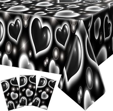 Tudomro 3 Pack 2000s Tablecloth Decoration 54 x 108 Inches Cholo Party Table Cover Y2k Party Decoration Heart Disposable Kpop Table Cloth for Birthday SuppliesBlack