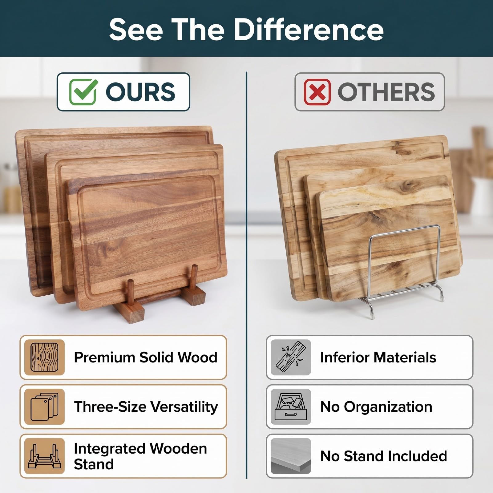 GOWENIC Juego de 3 Tablas de Cortar de Madera Maciza con Soporte de Madera, Tablas de Cortar Embutidos para Cocina, de Servir de de Primera Calidad con Patrones Llamativos, Regalo Ideal para