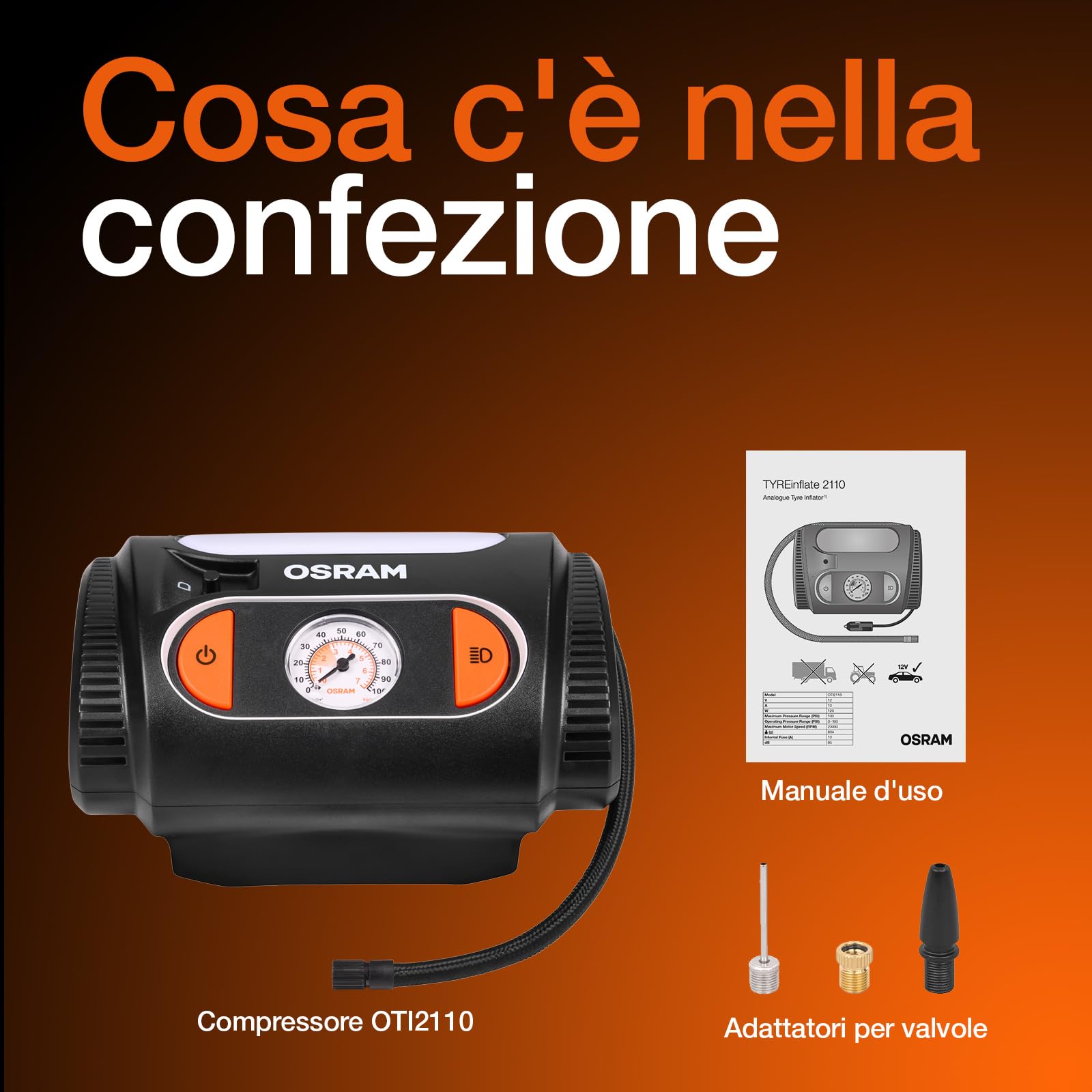 OSRAM OTI2110 Manometro per pressione gomme
