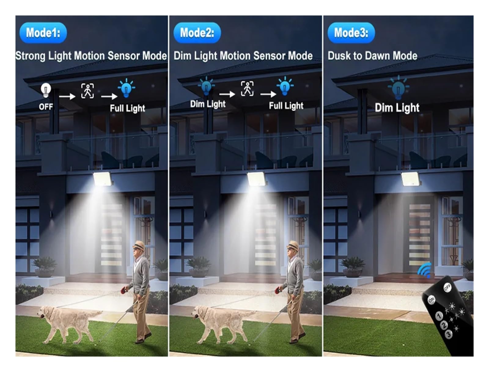 Lampa solarna zewnętrzna, LED Solar Outdoor Lights 3 Lighting Modes Wireless Solar Motion Sensor Waterproof Wall Lamp Solar Powered Garden Fence Yard