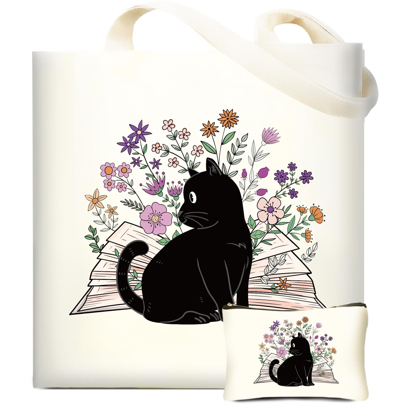 Funny Cat Gifts for Cat Lover, Cat Lover Gifts for Women, Cat Themed Gifts for Cat Mom, Black Cat Canvas Tote Bag Shopping Grocery Reusable Bag