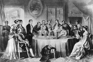 Count Alessandro Volta N(1745-1827) Italian Physicist Volta Demonstrating His Electric Battery Before First Consul Napoleon Bonaparte (Right) At The Institut De France In Paris November 1801 Lithograp