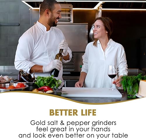 Miniatura 3 de vzaahu Molinillos dorados de sal y pimienta con embudo, cepillo, cubierta dorada ajustable, juego de molinillos de pimienta recargables para