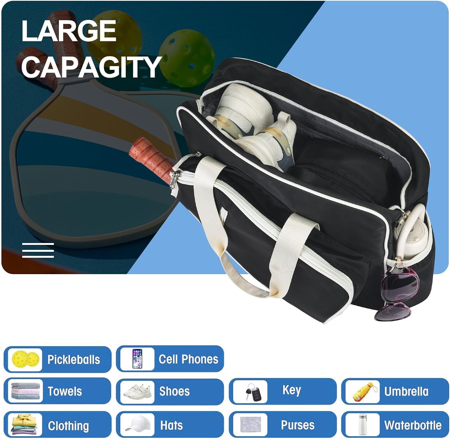 LAKE OF FIRE Pickleball Tote Bag for Women Men with Adjustable Shoulder Strap Fence Hook Crossbody Handbag Shoulder Bag Pickleball Gift Stylish Sport Tote