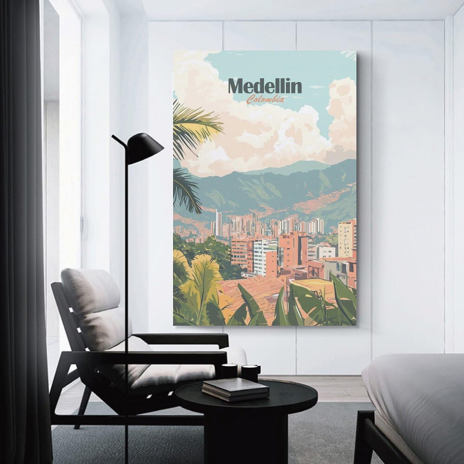 Junmoney Medellin Colombia Cityscape Travel Wall Art Print, 20x30inch(50x75cm), for Wall Displays, Bedrooms Or Room Updates, A Versatile Canvas Print for Layering